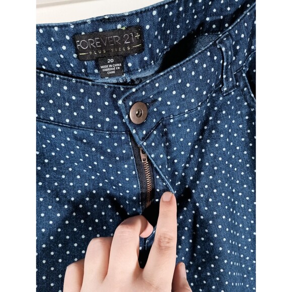 FOREVER 21 Womens Navy Blue Polka Dot Skinny Mid Rise Twill Ankle Pants Size 20 - Picture 3 of 7